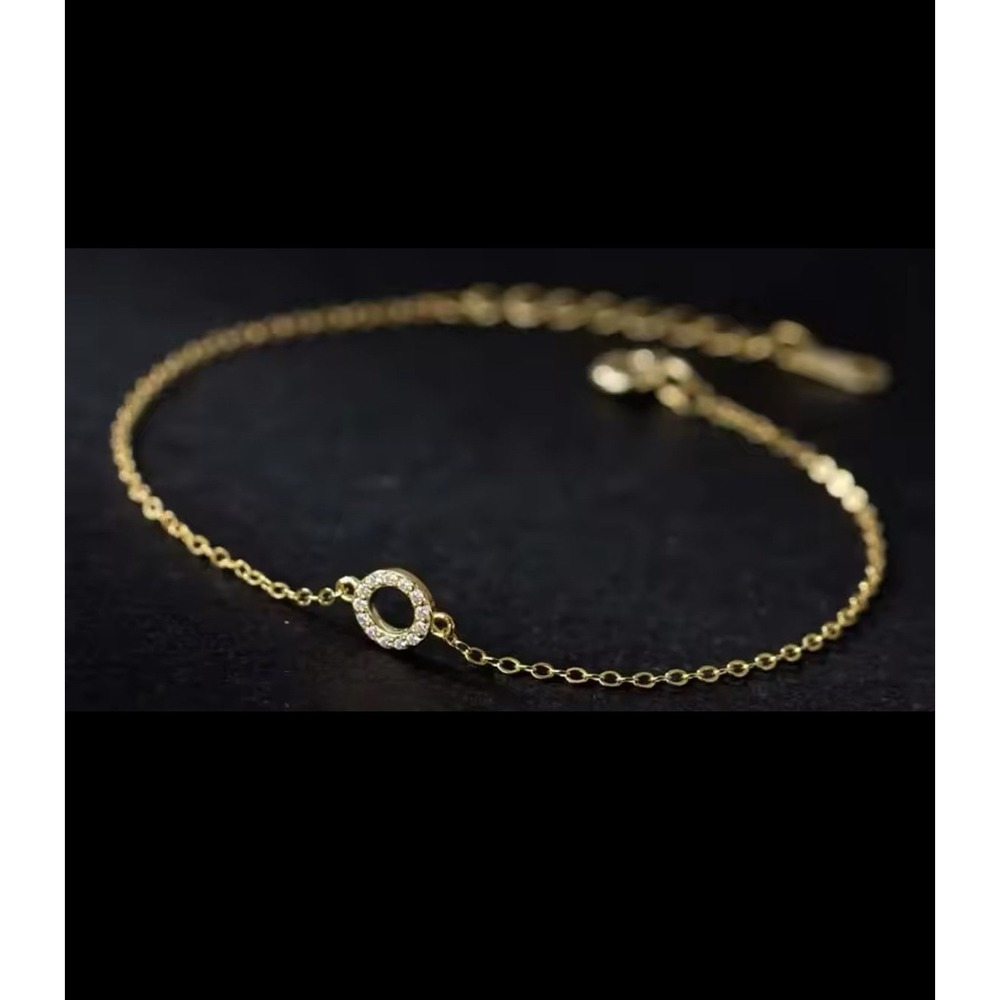 14k Gold Finish Circle Bracelet Diamond Simulate‎ Charm Delicate Chain Bracelet